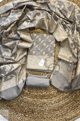 Grey Zari Muga Silk in Minakari work Unstitched Suit